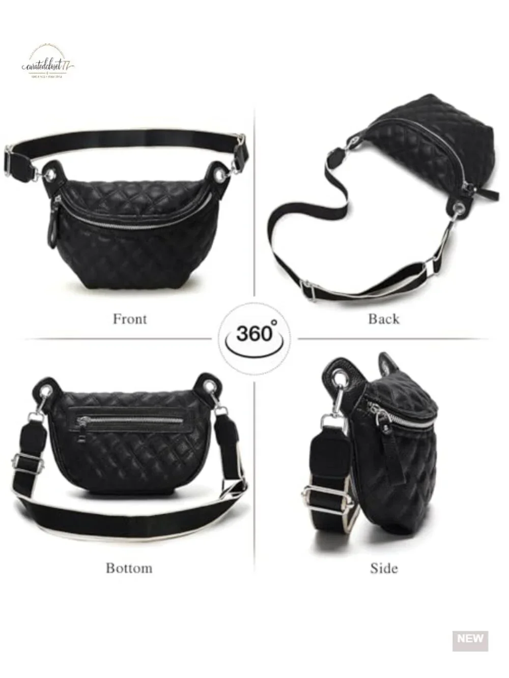 Quilted Vegan Leather Crossbody Waist Pack with Adjustable Belt, Small Fanny